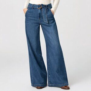 $445 PAIGE Cameron Wide Leg Jeans “Altitude” Wash Belted Size 32